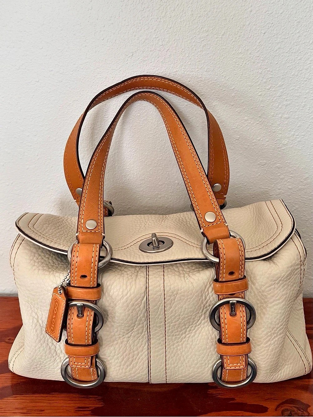Coach Chelsea Pebbled Leather Buckle Flap Satchel